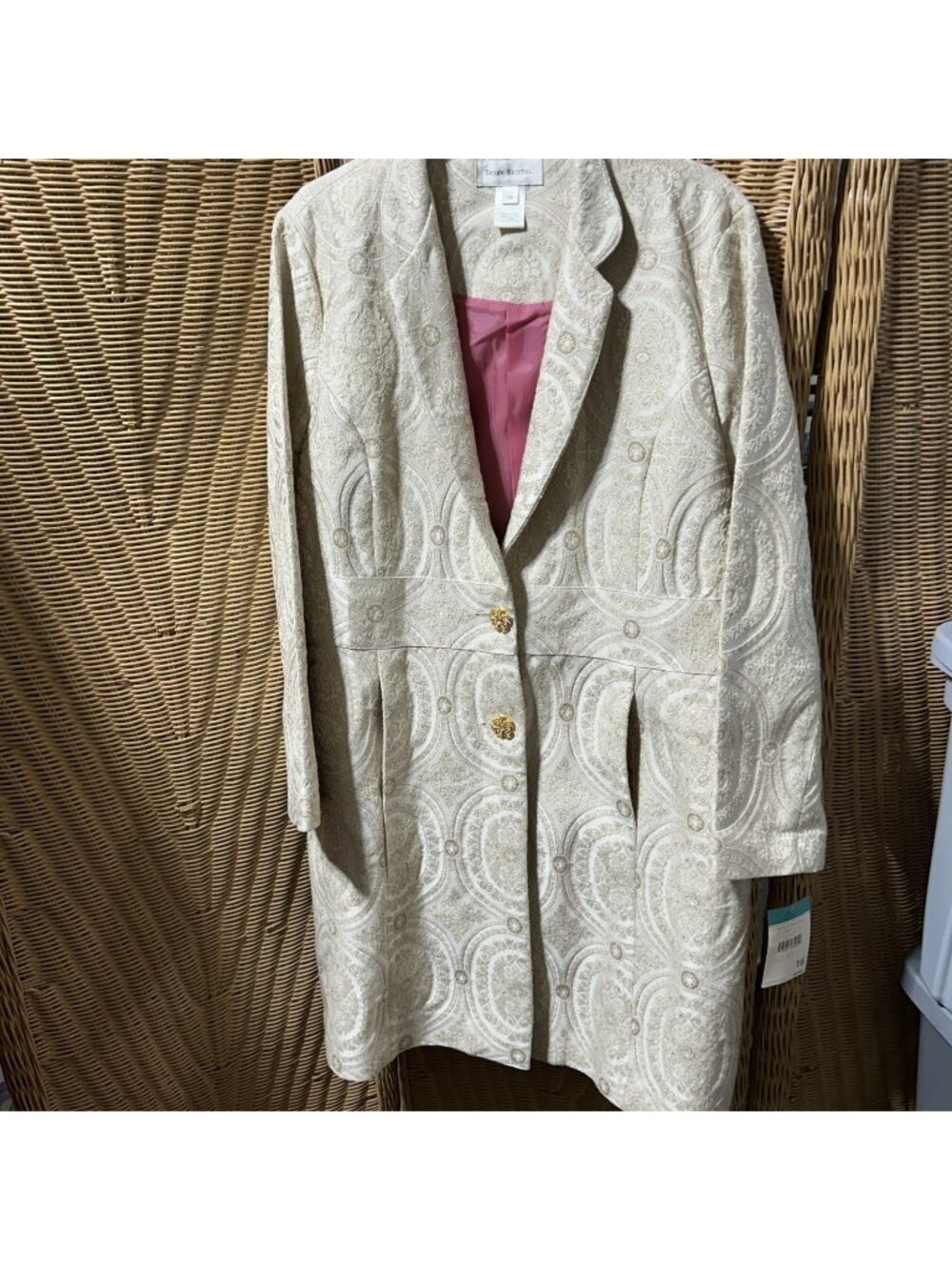 susan Bristol jacket Natural Tapestry Mid Length Coat New W/ Tags Sz 16 Classic
